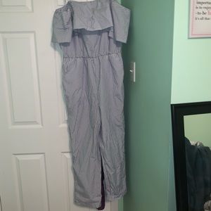 Light blue and white thin striped jumpsuit